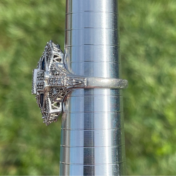 Ross Simons Art Deco 925 Sterling Silver Blue and Clear Cubic Zirconia 9.75 Ring - Picture 5 of 12